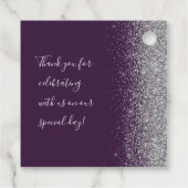 Moderne Lila Silver Glitzer Hochzeit Geschenkanhänger (Rückseite)