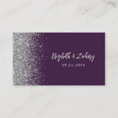 Moderne Lila Silver Glitzer Hochzeit Platzkarte (Rückseite)