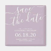 Moderne Lila Skripteinsätze speichern das Datum Magnet (Vorne)