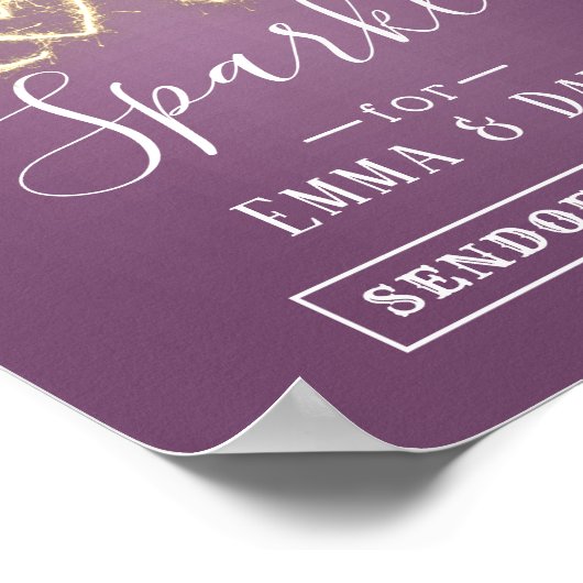Moderne Lila Sparkler abschicken Hochzeitszeichen Poster (Ecke)