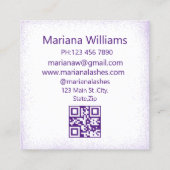 moderne lila Splashes lash artist qr code chic Quadratische Visitenkarte (Rückseite)