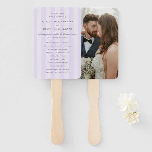 Moderne lila Streifen Elegantes Hochzeitsprogramm Fächer (Vorne und Hinten)