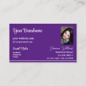 Moderne Lila Streifen mit Logos und Foto Visitenkarte (Rückseite)