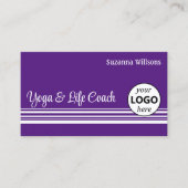 Moderne Lila Streifen mit Logos und Foto Visitenkarte (Vorderseite)