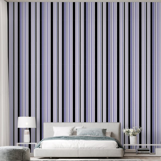 Moderne Lila Streifen Schwarz, Weiß und Lilac Tapete (Schlafzimmer)