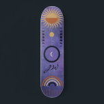 Moderne Lila Sun Star Rainbow Girls Skateboard<br><div class="desc">Städtische lila Girly-Design für diejenigen,  die Liebe auf ihr Brett zu kommen und auf den Bürgersteig,  Gehweg oder halbe Rohre. Celestial Thema mit Monden,  Regenbogensonne und Sternen. Mit Monogramm Erstausstattungen bringen eine persönliche Touch zu diesem Deck.</div>