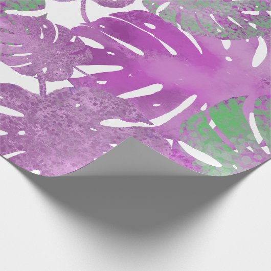 Moderne lila tropische Monstera Pflanze Blätter Geschenkpapier (Ecke)