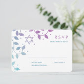 Moderne Lila und Aquamarine Bat Mitzvah RSVP Karte (Stehend Vorderseite)