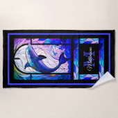 Moderne Lila und blaue Delphine im Ozean Strandtuch (Vorderseite)