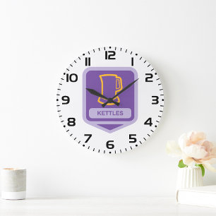Moderne lila und gelbe Kanne-Symbol Große Wanduhr