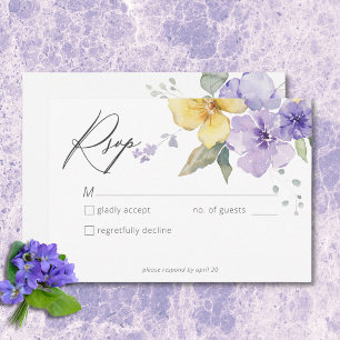 Moderne lila und gelbe Veilchen Blumenhochzeit RSVP Karte