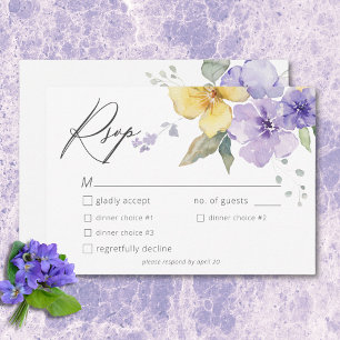 Moderne Lila und gelbe Violetten Blumenzehen RSVP Karte