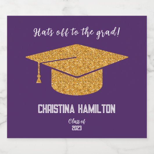 Moderne Lila- und Goldene Graduierungsobergrenze Schaumweinetikett (Einzelnes Label)