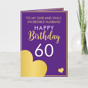 Moderne Lila und goldene Husband 60. Geburtstag Karte