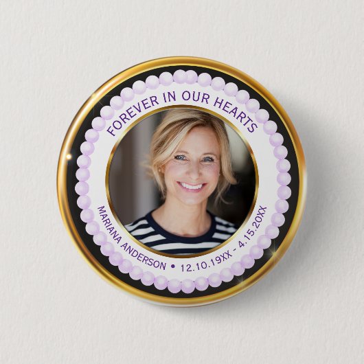 Moderne lila und goldene Perlen Für immer in unser Button (Vorderseite)