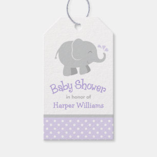 Moderne Lila und graue Elephant Girl Baby Dusche Geschenkanhänger