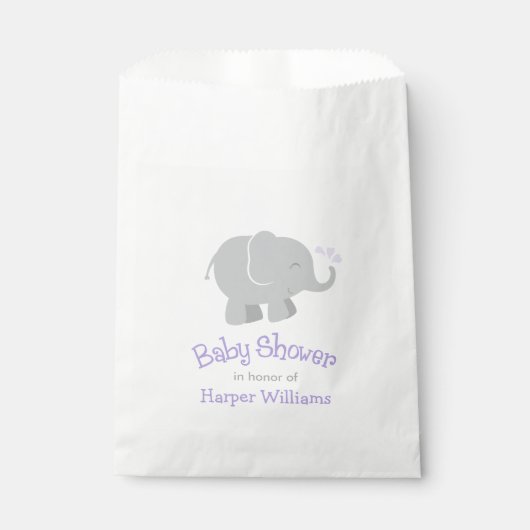 Moderne Lila und graue Elephant Girl Baby Dusche Geschenktütchen (Vorderseite)