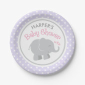 Moderne Lila und graue Elephant Girl Baby Dusche Pappteller (Vorderseite)