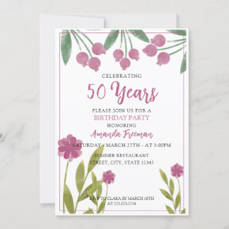 Moderne Lila und grüne Blume Mutter Geburtstag Einladung