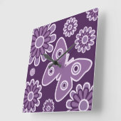 Moderne Lila und Lavendelblütenschmetterlinge Quadratische Wanduhr (Winkel)