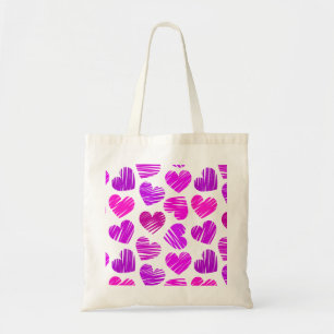 Moderne Lila und rosa Doodled Hearts Valentine Tragetasche