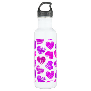 Moderne Lila und rosa Doodled Hearts Valentine Trinkflasche
