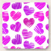 Moderne Lila und rosa Doodled Hearts Valentine Untersetzer (Vorderseite)