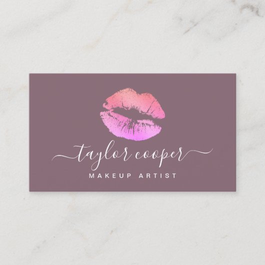 Moderne lila und rosa Lippen-Make-up-Künstler Visitenkarte (Vorderseite)
