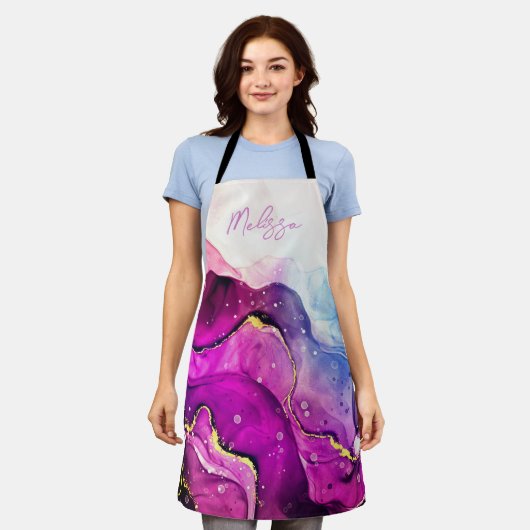 Moderne Lila und rosafarbene Schürze (Getragen)