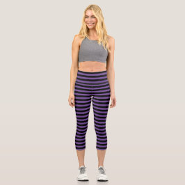 Moderne Lila und schwarze Streifen Capri Leggings