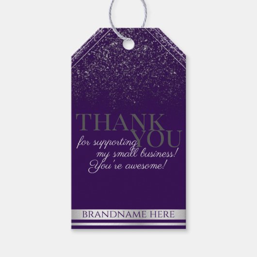 Moderne Lila und Silberne Glitzer Rain Vielen Dank Geschenkanhänger (Vorderseite)