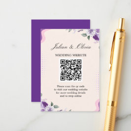Moderne lila und violette florale QR-Code-Hochzeit Begleitkarte