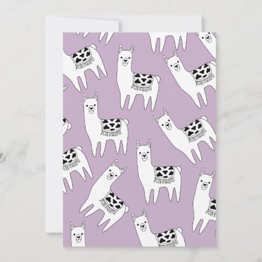 Moderne Lila und weiße Aztec Llamas Kinderdusche Einladung (Rückseite)