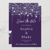 Moderne Lila und weiße Hanglampen Save the Date Einladung (Vorne/Hinten)