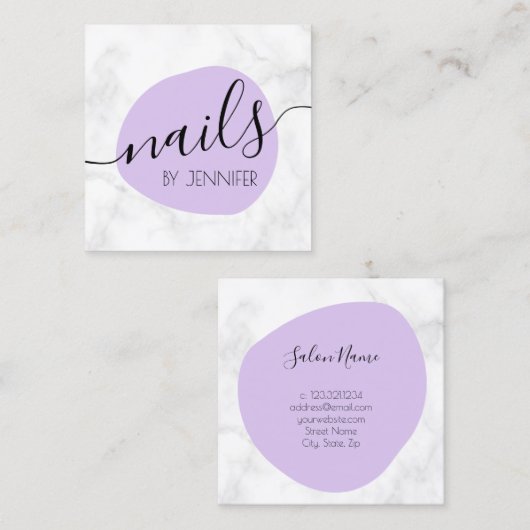 Moderne lila- und weiße Marmornägel Quadratische Visitenkarte (Vorne/Hinten)