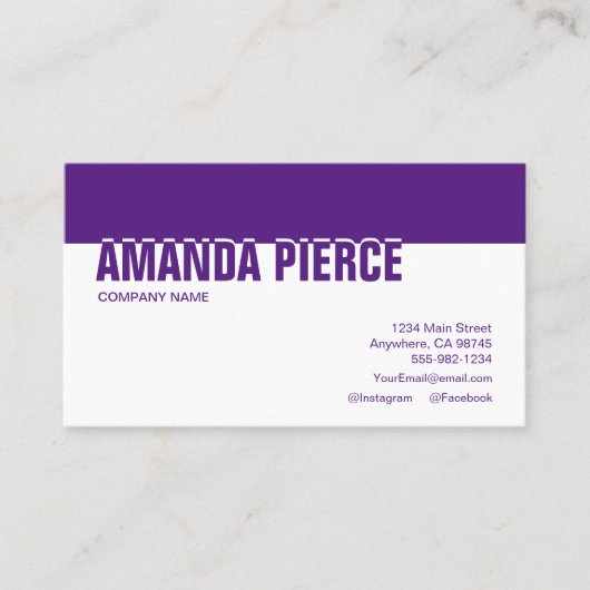 Moderne Lila und weiße soziale Medien Visitenkarte (Vorderseite)