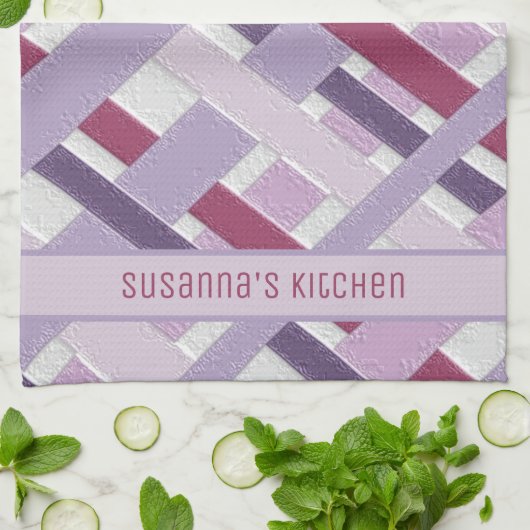 Moderne Lila und weiße Streifen Geschirrtuch (Gefaltet)