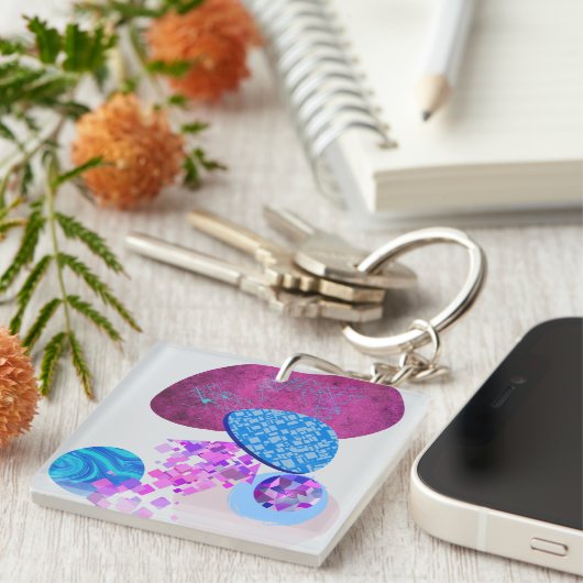 Moderne lila und zyklische Formen Schlüsselanhänger (Vorderseite rechts)