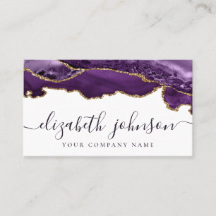 Moderne Lila Violet Gold Glitzer Agate Marble Visitenkarte