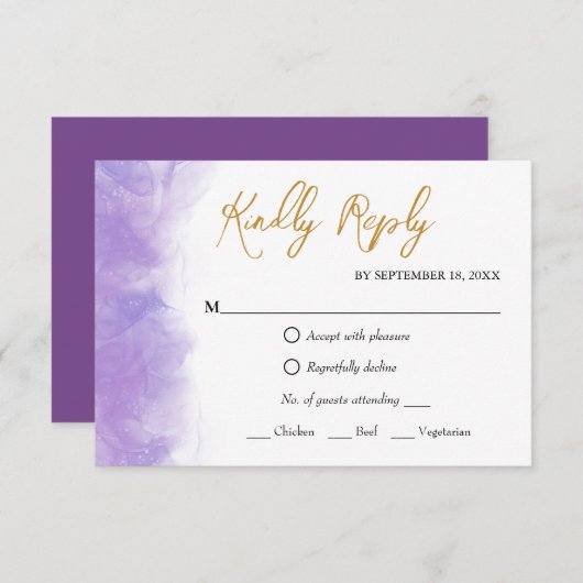 Moderne Lila Violet-RSVP-Karte RSVP Karte (Vorne/Hinten)