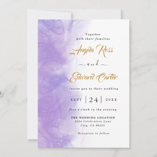 Moderne Lila Violethochzeit Save The Date (Vorderseite)