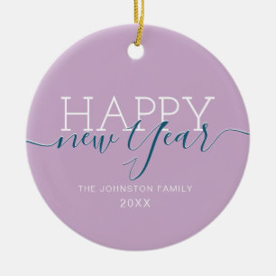 Moderne lila violette Frohes neues Jahr Keramik Ornament