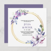 Moderne Lila Wasserfarbenhochzeit Einladung (Vorne/Hinten)