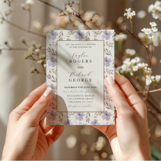Moderne Lila Wasserfarbenhochzeit Einladung