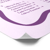 Moderne Lila Wavy Alphabetification Seating Chart Poster (Ecke)