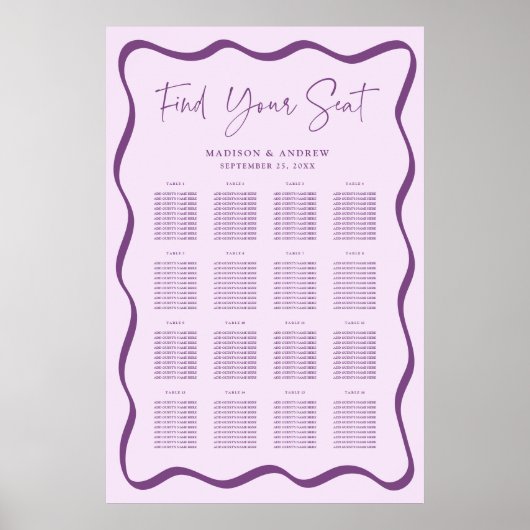 Moderne Lila Wavy Frame 16 Tischübersicht Poster (Vorne)