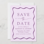 Moderne Lila Wavy Frame Foto Hochzeit Save The Date (Vorderseite)