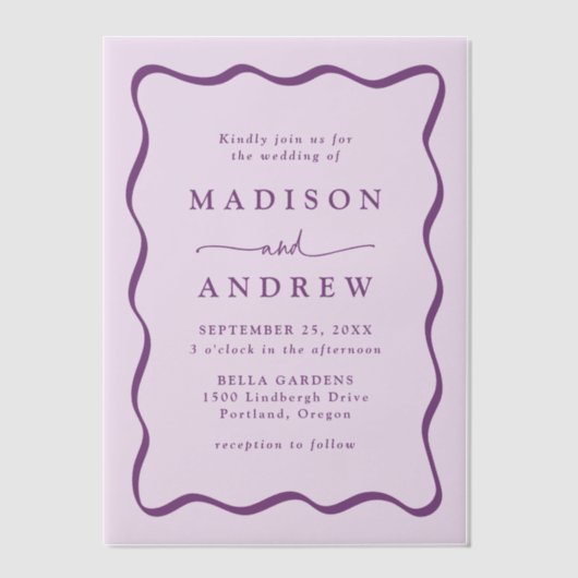 Moderne Lila Wavy Frame Wedding Pergament Einladungen (Vorderseite)