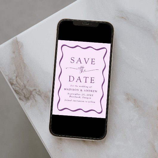 Moderne Lila Wavy Frame Wedding Save The Date