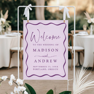 Moderne Lila Wavy Frame Wedding Willkommen Poster